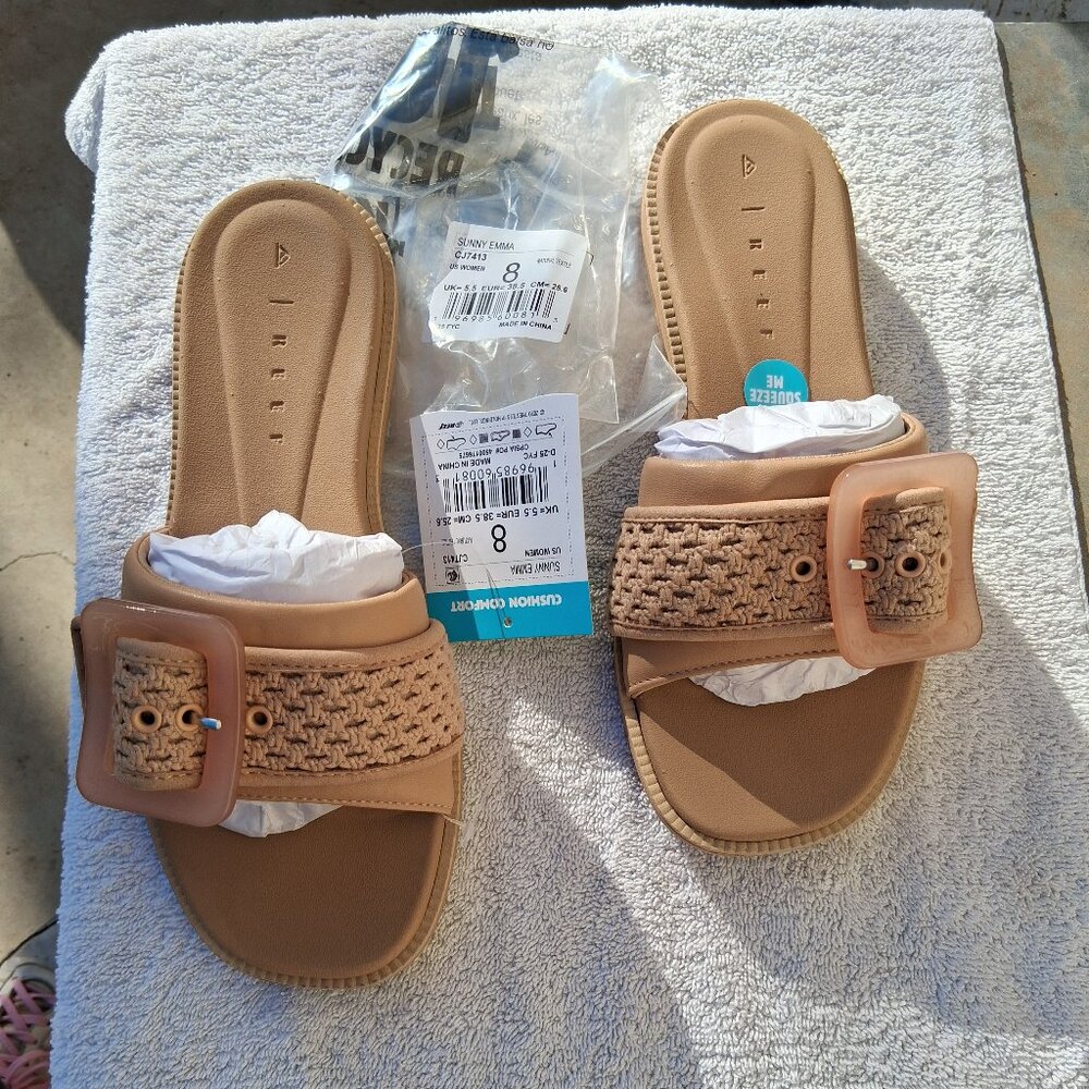 REEF SUNNY EMMA Slides Sandals Womens Size 8 Natural Textile CJ7413